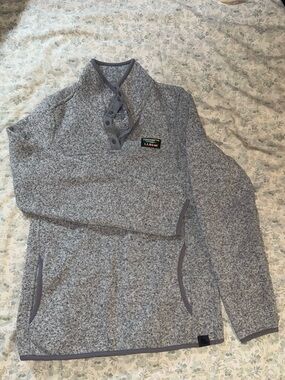 L.L. Bean Heather Gray Snap-Button Fleece Pullover